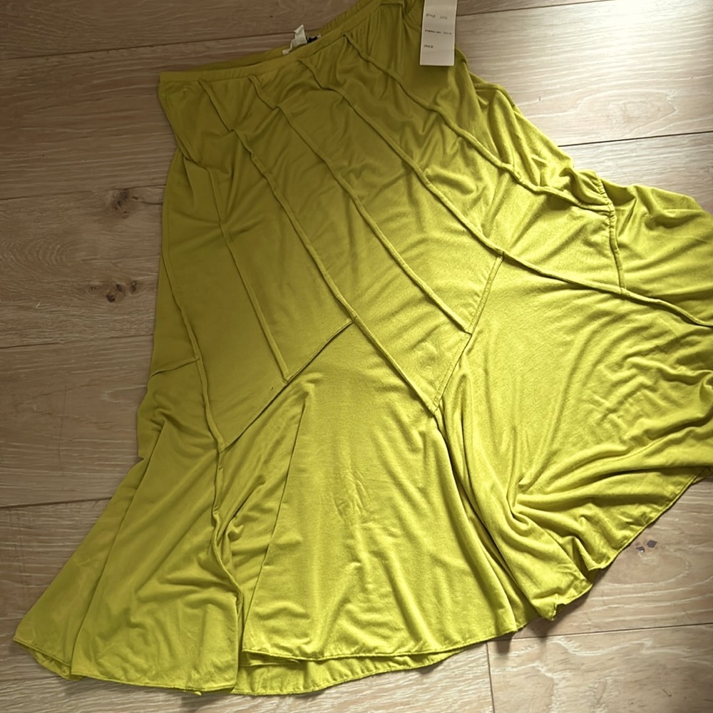 Lapis Women’s Luxe Jersey Knit Boho Inside Out Patchwork Seems Green Skirt - Picture 7 of 7